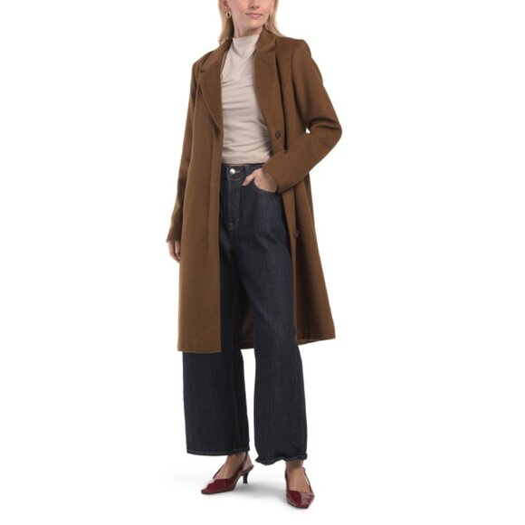 COLE HAAN Tobacco Wool Blend Single Breasted Coat - Picture 1 of 2